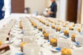 Group of empty Many rows of white ceramic coffee or tea cups Royalty Free Stock Photo