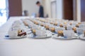 Group of empty Many rows of white ceramic coffee or tea cups Royalty Free Stock Photo