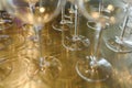 Group of empty transparent glasses ready for a party in a bar Royalty Free Stock Photo