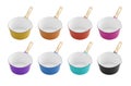 Group of enamel soup pot on white background Royalty Free Stock Photo