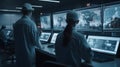 A group of engineers in a control room monitoring a compl created with generative AI Royalty Free Stock Photo