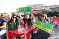 Group of enthusiastic Springbok rugby sports fans at outdoor broadcast location