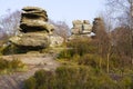 Group of eroded gritstone rocks at Brimham Rocks, Yorkshire Royalty Free Stock Photo