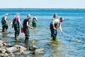 Group examining water with ring nets