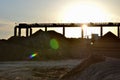 Group of the excavators in a quarry for the extraction of sand, gravel, rubble, quartz