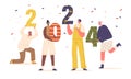 Group Of Excited Male and Female Characters Holding Large, Colorful Numbers 2024, Conveying Anticipation