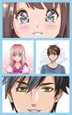 Group of faces young people anime style characters Royalty Free Stock Photo