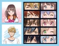 Group of faces young people anime style characters Royalty Free Stock Photo