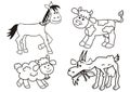 Set of farm animals, coloring page, vector icon Royalty Free Stock Photo