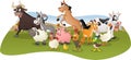 Group of farm cartoon animals. Farm background. Royalty Free Stock Photo