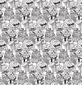 Group fashion aliens black and white seamless pattern