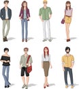 Group of fashion cartoon young people.