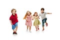 Group of fashion cute preschooler kids friends running together