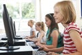 Group Of Female Elementary School Children In Computer Class Royalty Free Stock Photo