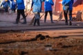 Group female labor on the construction site