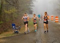 Group of Female Runners in the Fog Competing in the 2019 Blue Ridge Marathon