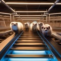 A group of ferrets racing in a high-tech obstacle course with automated timers and sensors5