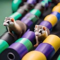 A group of ferrets racing in a high-tech obstacle course with automated timers and sensors3