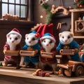 A group of ferrets in a tiny Santas workshop, crafting miniature gifts5