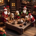 A group of ferrets in a tiny Santas workshop, crafting miniature gifts4