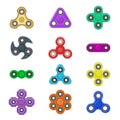 Group fidget spinner stress relieving toy colorful anti stress kids game plaything vector illustration. Royalty Free Stock Photo