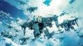 Group of fighter jets flying through the sky over snow covered mountain. Generative AI Royalty Free Stock Photo