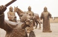 Group of fighting figures at the ancient city wall of Pingyao, Shanxi Province, the last remaining intact Ming Dynasty city wall i