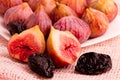 Group of figs and plums in a white plate