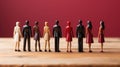 A group of figurines of people standing in a row. Generative AI image.