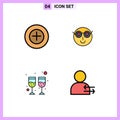 Set of 4 Modern UI Icons Symbols Signs for add, glass, smiley, cute, man