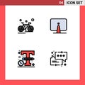 Group of 4 Filledline Flat Colors Signs and Symbols for bicycle, monitor, sport, computer, logo