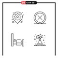 Group of 4 Filledline Flat Colors Signs and Symbols for gear, remove, pin, close, bedroom