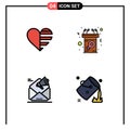 Group of 4 Filledline Flat Colors Signs and Symbols for heart, speech, lines, communication, campaign Royalty Free Stock Photo