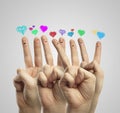 Group of finger with love heart speech bubbles Royalty Free Stock Photo