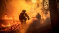 Group of firefighters in an effort to extinguish the forest fire