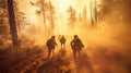 Group of firefighters in an effort to extinguish the forest fire