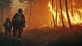 a group of firefighters are going to put out a forest that is burning Royalty Free Stock Photo