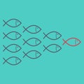 Group of fish follow the with their leader. Leadership concept. Vector illustration Royalty Free Stock Photo
