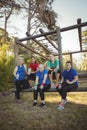 Group of fit women relaxing together in the boot camp Royalty Free Stock Photo