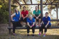 Group of fit women relaxing together in the boot camp Royalty Free Stock Photo