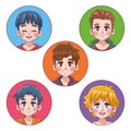 group of five cute youngs boys teenagers manga anime characters