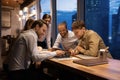 Group of five diverse colleagues have fun at meeting room Royalty Free Stock Photo