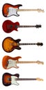 Group of Five Electric guitars on white background