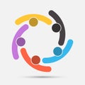 Group of five people in a circle.Teamwork meeting.people are meeting in the room.Powerful combined forces Royalty Free Stock Photo