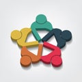 Group of five people logo in a circle.Persons teamwork holding point of view 3D