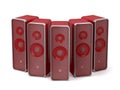 Group of five red speakers