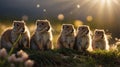 Five Curious Ground Squirrels Bask in the Golden Light of the Morning Sun Royalty Free Stock Photo