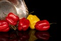 Hot chili habanero isolated on black glass