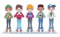 group of five young interracial teenagers boys kids characters