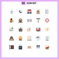 Group of 25 Flat Colors Signs and Symbols for checklist, relaxation, city, honey, cosmetics